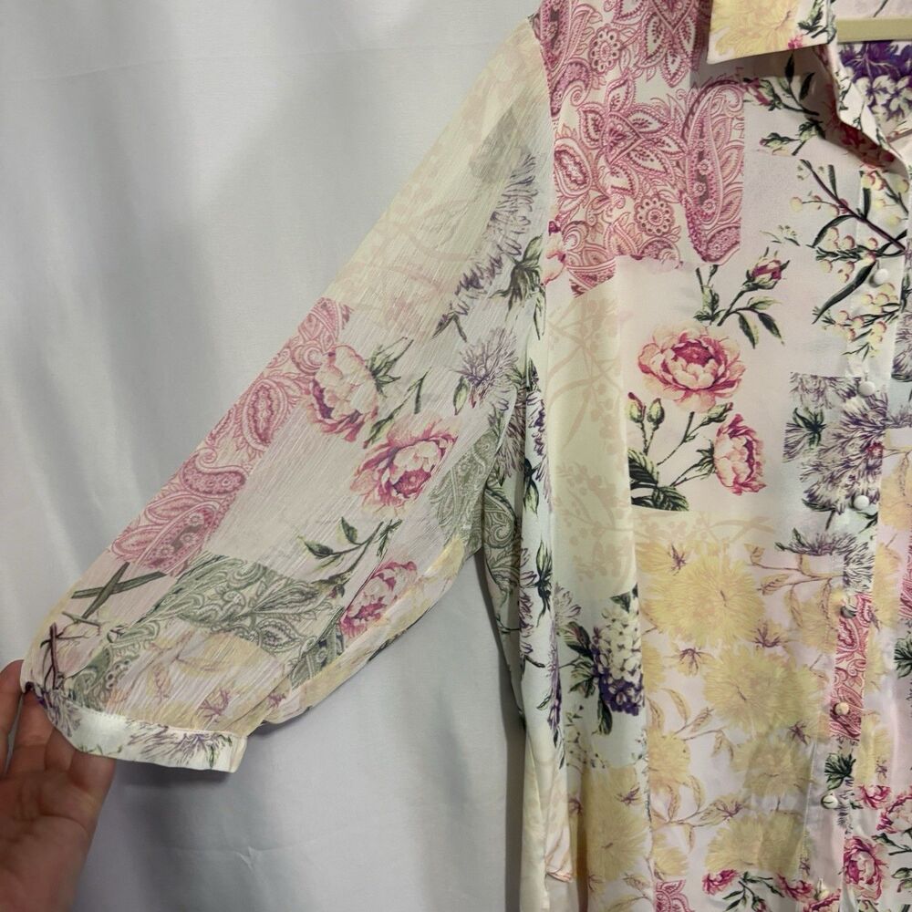 Cynthia Rowley Womens Plus 2X Multicolor Mixed Pattern Button Up Blouse Shirt - Picture 2 of 8